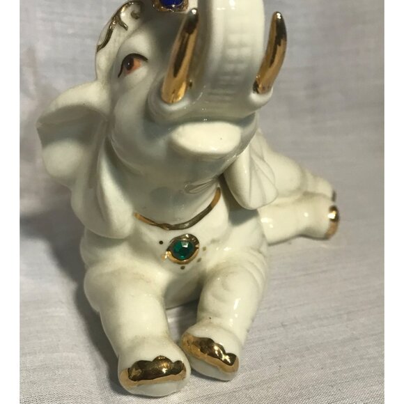Vintage Hand-Painted Ceramic Elephant Figurine With Gemstone Accents - Picture 5 of 8